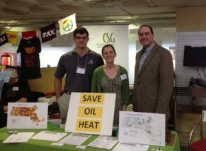 Oilheat efficiency bill sponsor Senator Jamie Eldridge (right) stopped by for a picture with Joe Fiori of Conservation Services Group and Natalie Hildt of NEEP. 